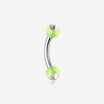 Acrylic Gem Ball Curved Barbell Eyebrow Ring-Green/Clear